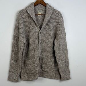 LL Bean Sweater Mens Large Beige Lambswool Classic Ragg Cardigan Shawl Collar